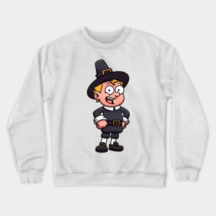 Cartoon Boy Wearing Pilgrim Clothes Crewneck Sweatshirt